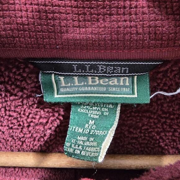 LL Bean Jacket Mens Medium Red Fleece Full Zip Nylon Panel Heavyweight Vintage - Picture 3 of 11